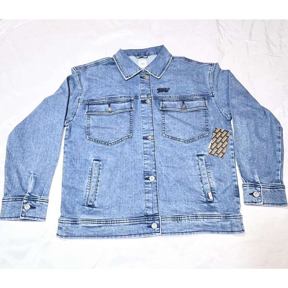 Vans Off The Wall Denim Jean Jacket Women Medium Ocean Wash Embroidered Logo